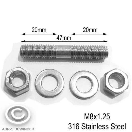 M8 STUD 47mm LONG STAINLESS STEEL WITH 2 NUTS & WASHERS - EXHAUST INLET MANIFOLD