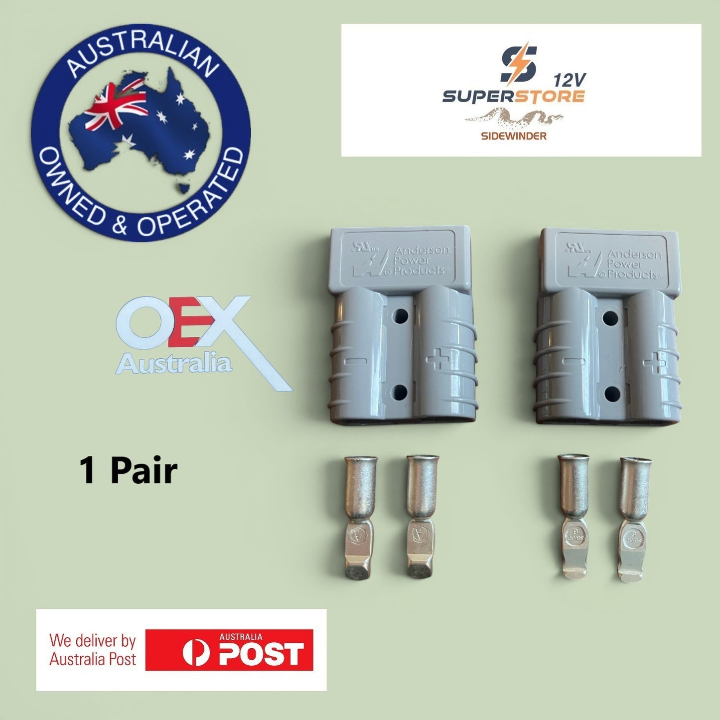 One Pair of OEX Anderson Plug 2-Pole 50A Grey 5-Kit ACX2760B Heavy Duty Caravan