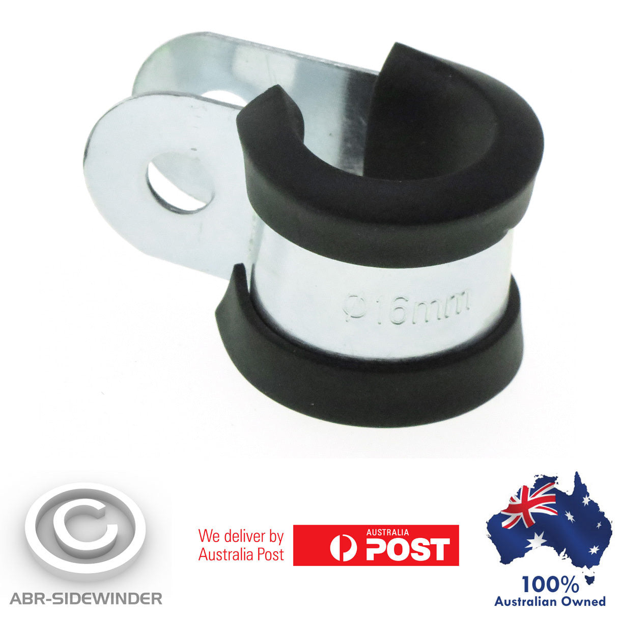 PIPE CLAMP 16mm RUBBER LINED P CLIP CABLE CLAMP HOSE CLAMP 7mm BOLT HOLE