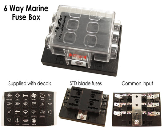 FUSE BOX 6 WAY - MARINE TYPE SINGLE INPUT - ABR SIDEWINDER