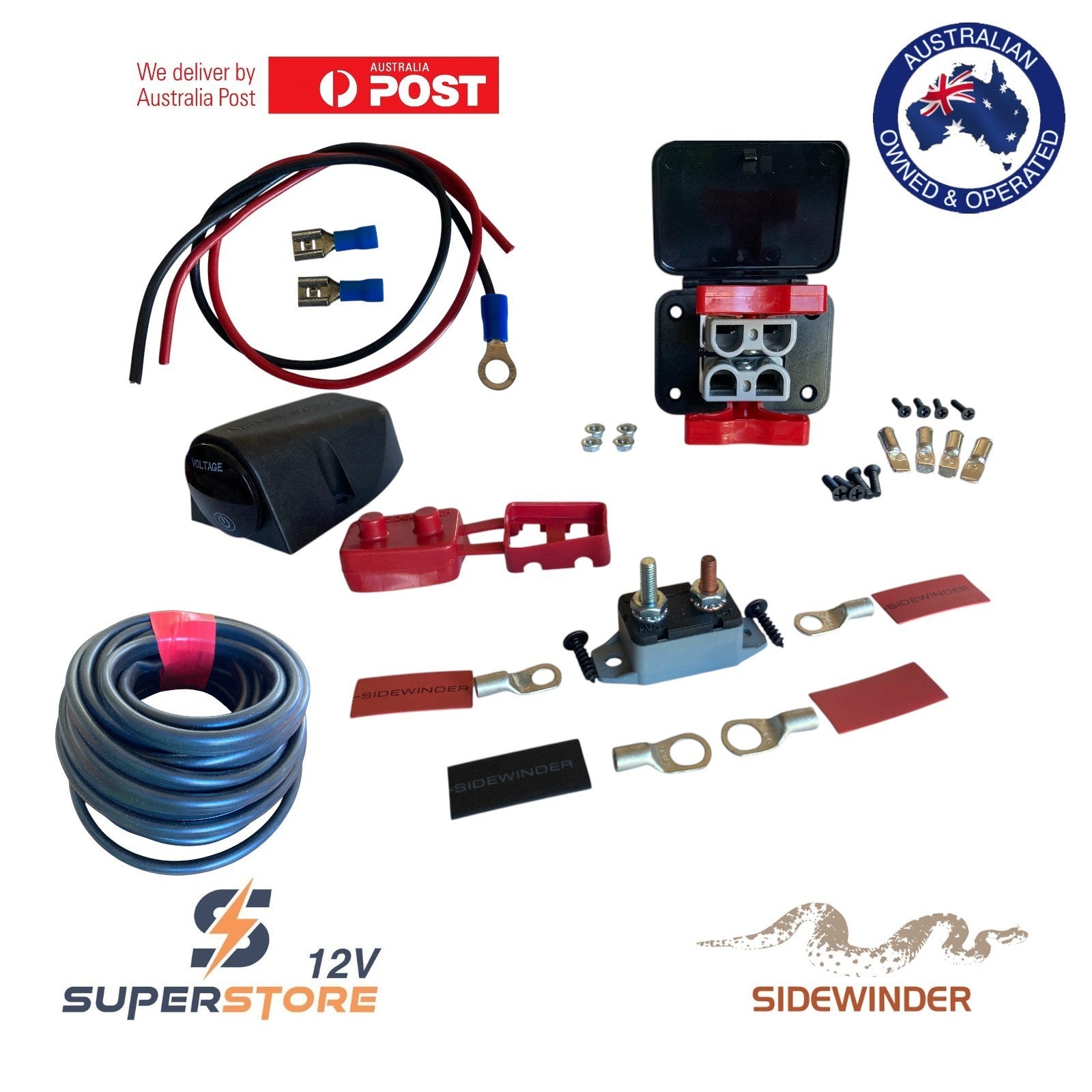 Twin Anderson Plug Flush Mount Kit 7m Cable 50Amp Voltage Meter Surface mount