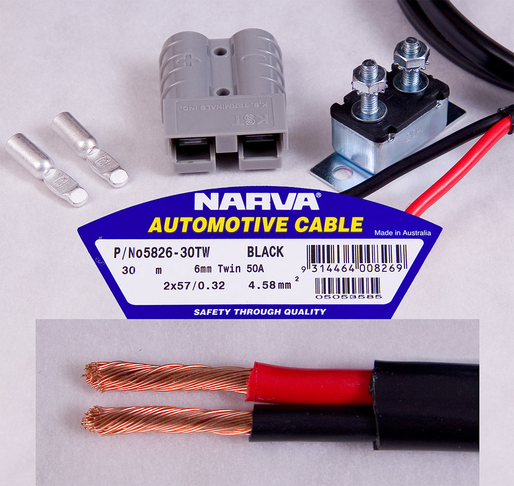 6MM TWIN CORE DUAL BATTERY & ANDERSON PLUG WIRE - TW50 50AMP 2 CORE CABLE