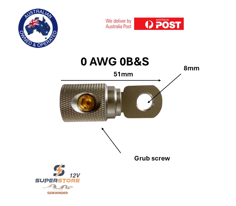 Heavy Duty Dual Battery System Lugs 0 B&S /0AWG 8mm Eye Grub Screw reusable
