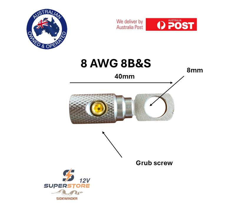 Heavy Duty Dual Battery System Lugs 8 B&S  8mm Eye Grub Screw reusable
