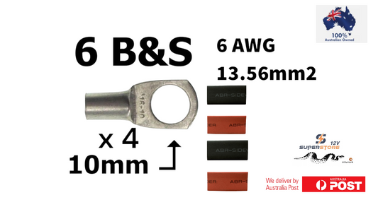 X4 DUAL BATTERY SYSTEM LUGS/ Heat Shrink 6 B&S  10mm EYE ABR SIDEWINDER SC16-10