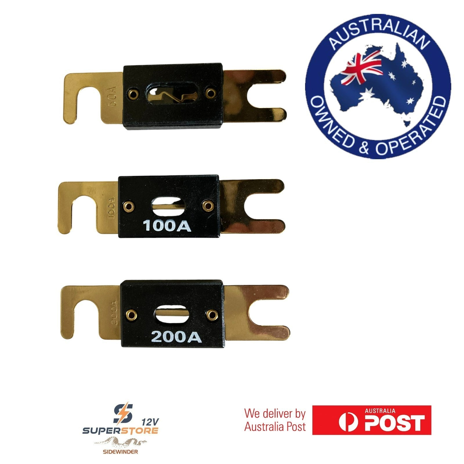 3x ANL Gold Fuse 200A/100A/60A Solar Audi Automotive 4wd Caravan