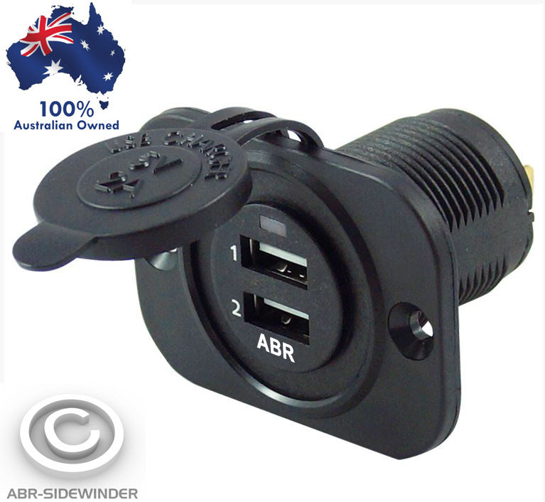 12V DUAL USB 2.0 5V 2.1A CHARGER FLUSH MOUNT SQ  iPad iPhone Galaxy Tablet - ABR