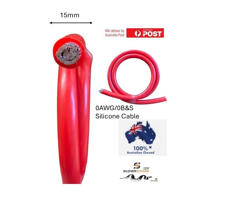 1 m SILICONE DUAL BATTERY & ANDERSON PLUG WIRE - 0B&S/ 0AWG  Cable- RED 53mm2