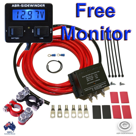 DUAL BATTERY SYSTEM 140A FULL KIT ELECTRONIC ISOLATOR PLUS MONITOR VOLT METER