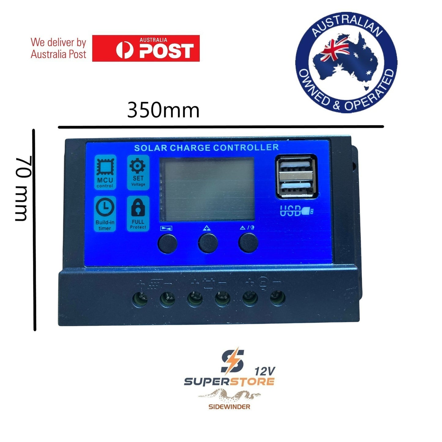12V/24V Solar Panel Charge Controller auto 2 USB Battery + 8 AWG AUS Made Twin C