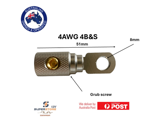 Heavy Duty Dual Battery System Lugs 4 B&S /4AWG 8mm Eye Grub Screw reusable