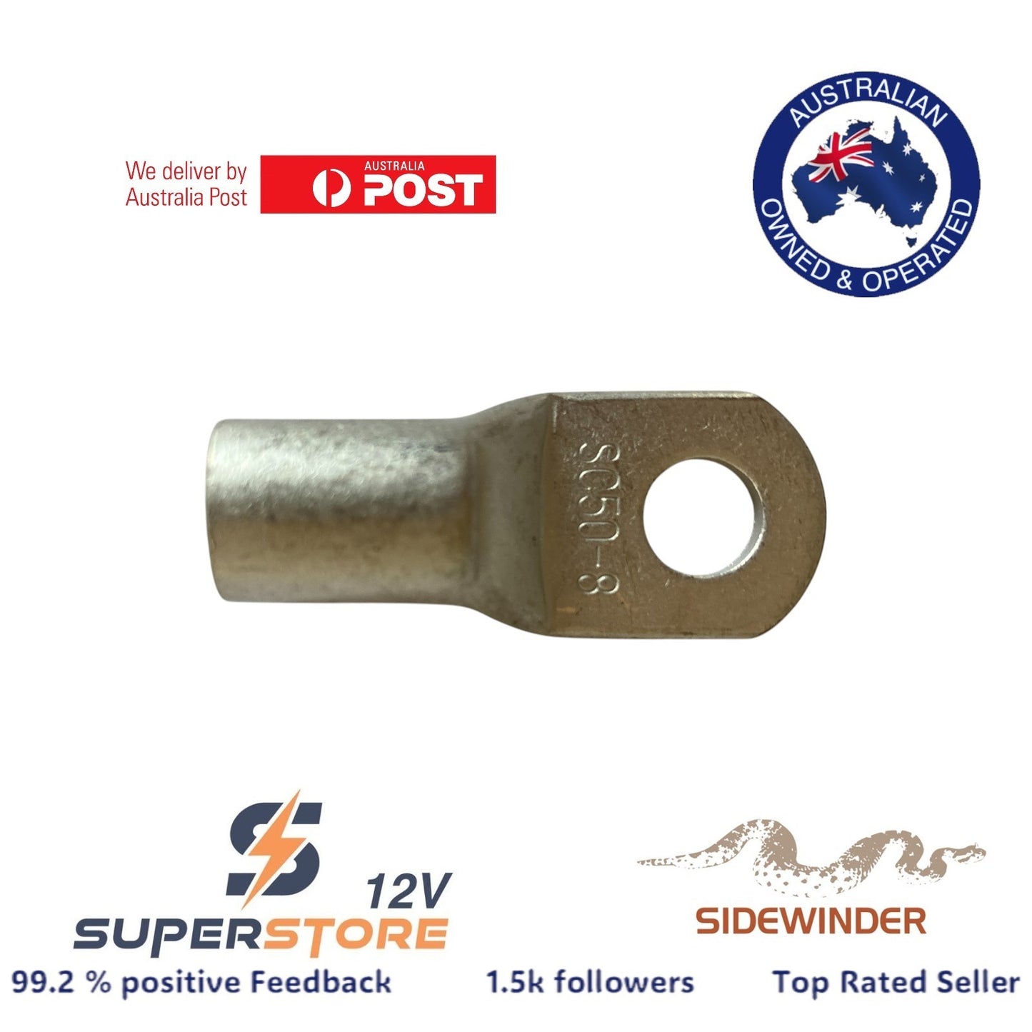 5x DUAL BATTERY SYSTEM LUGS 1 B&S  8 mm EYE ABR SIDEWINDER SC50-8