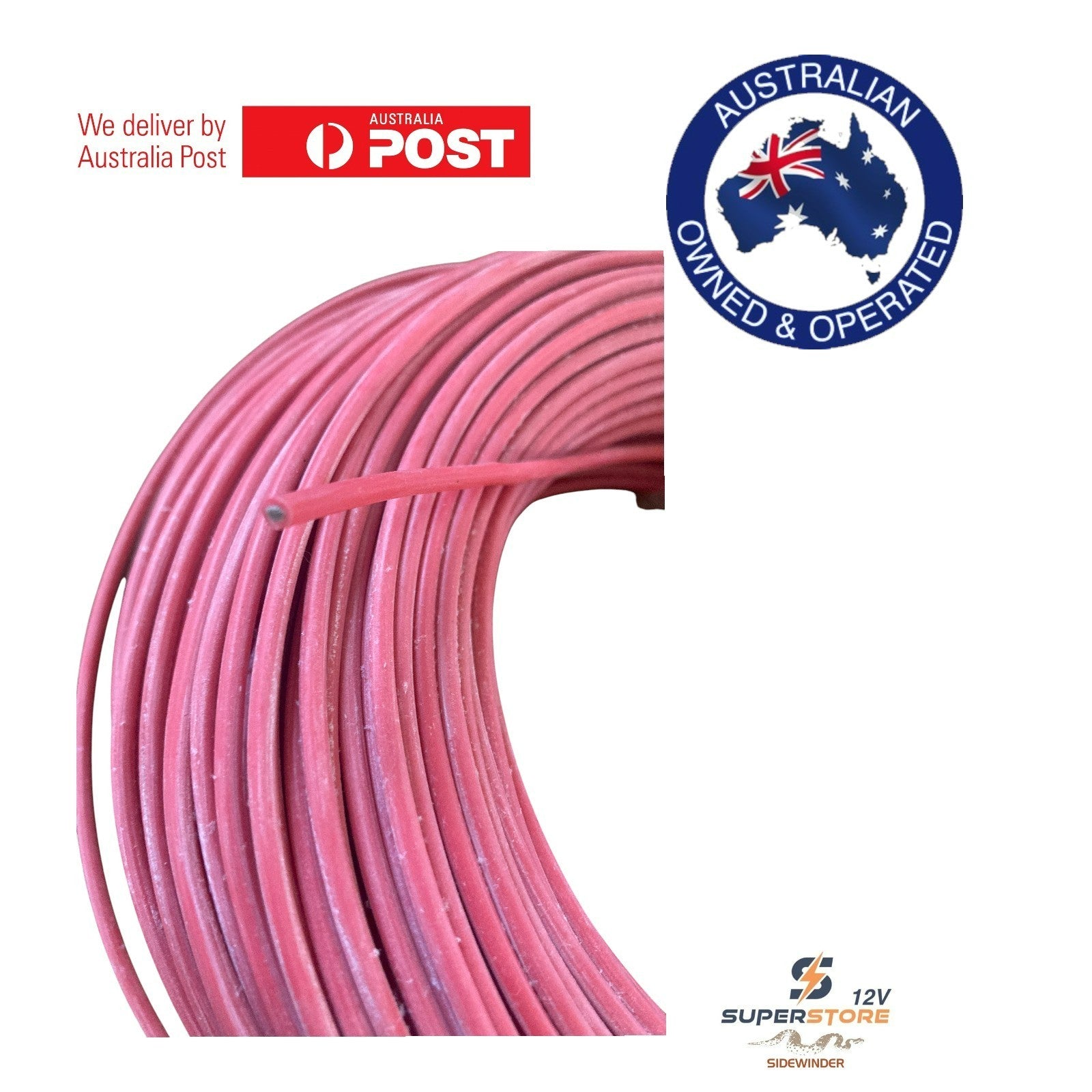 10m SILICONE DUAL BATTERY & ANDERSON PLUG WIRE  12AWG/B&S 3.4mm2 RED