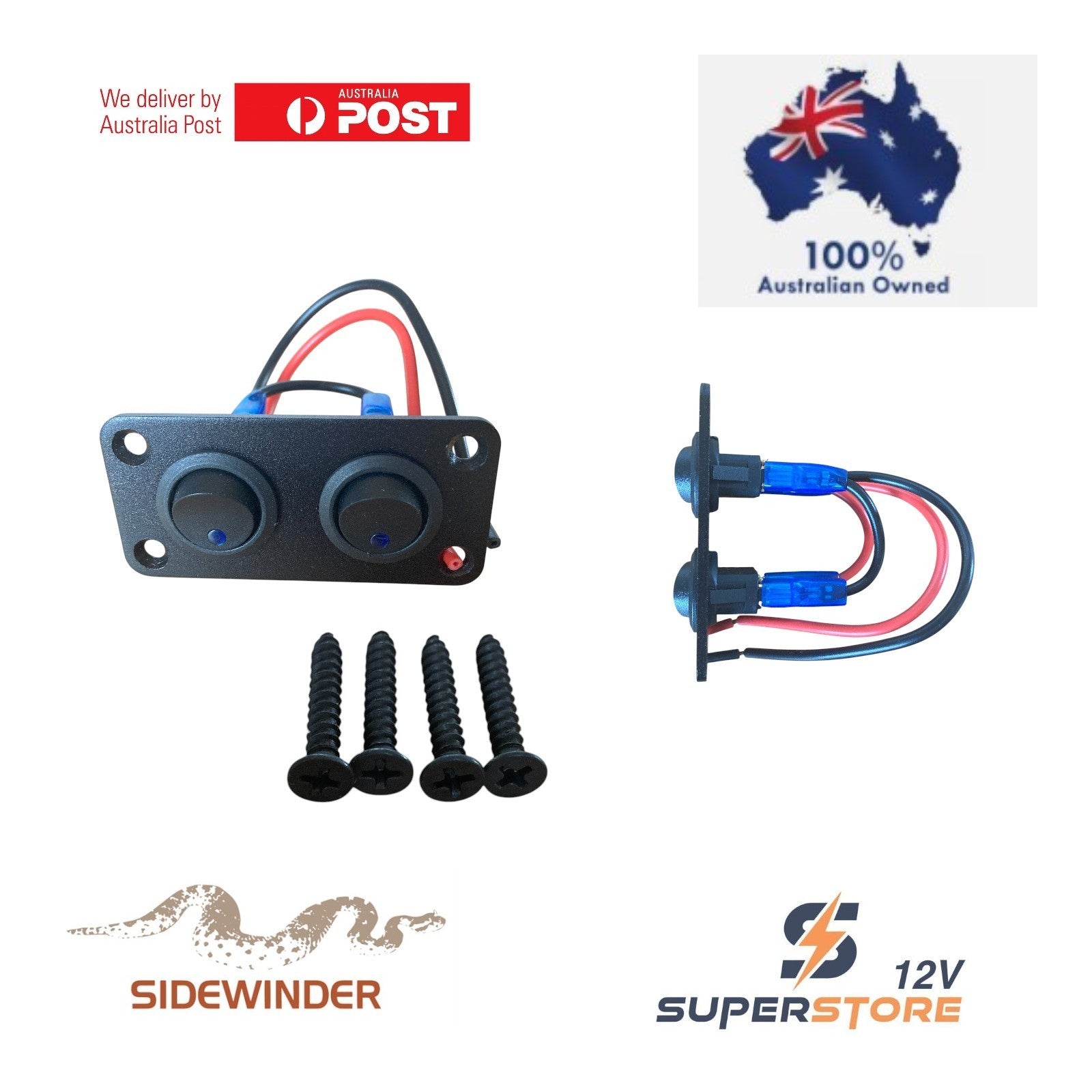 Rocker Switch , Round , Double ACCESSORY SWITCH, with Color LED Blue