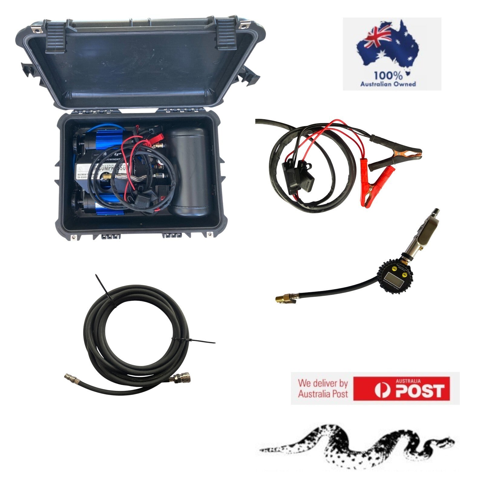 Twin Air Compressor 12V Motor Tyre inflation Caravan Twin Double Cylinder 4x4