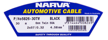 TWIN CORE 6MM 5m TW50 Power cable Battery Caravan Wire 12V 24V PRE-CUT TO 5M