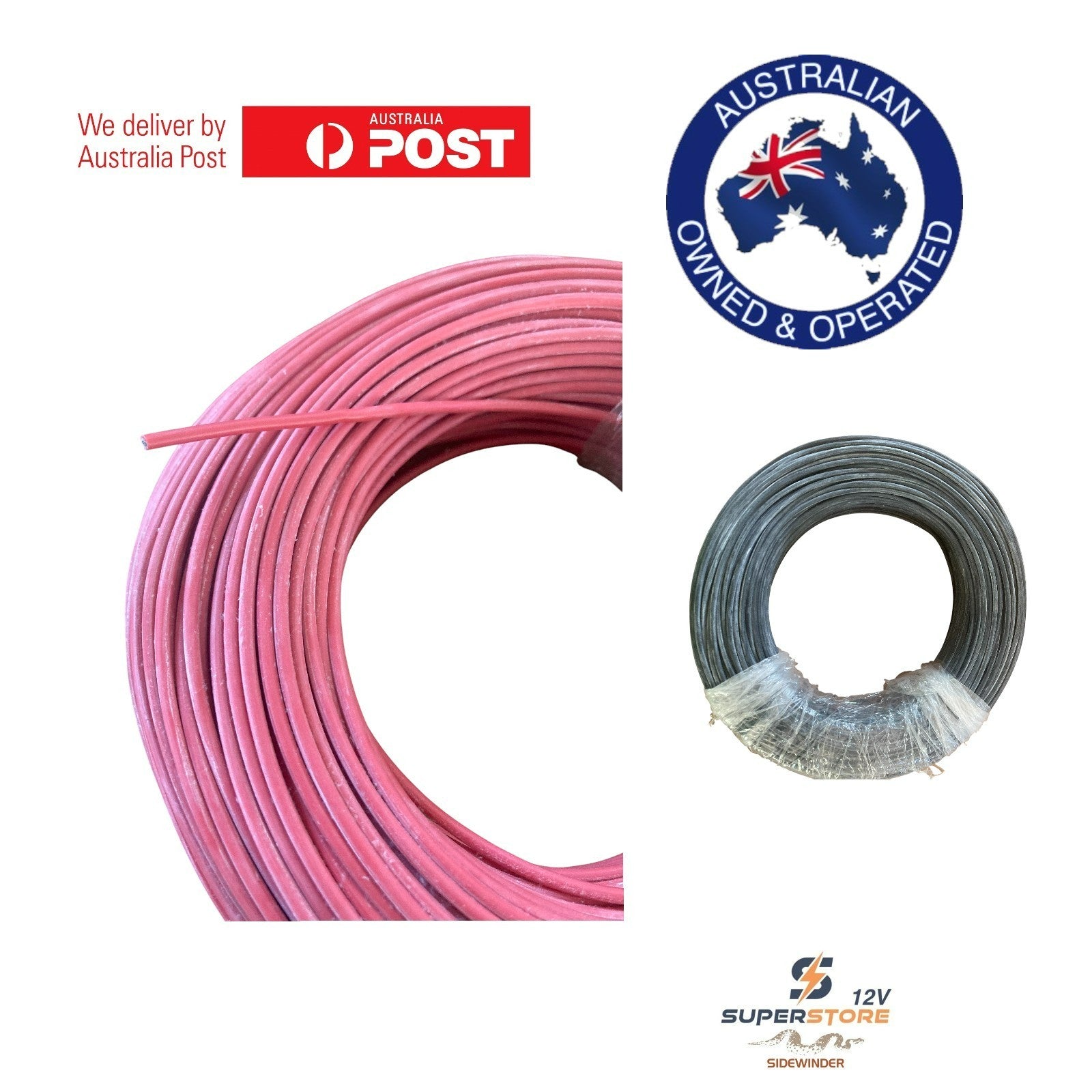 10m SILICONE DUAL BATTERY & ANDERSON PLUG WIRE  12AWG/B&S 3.4mm2 RED