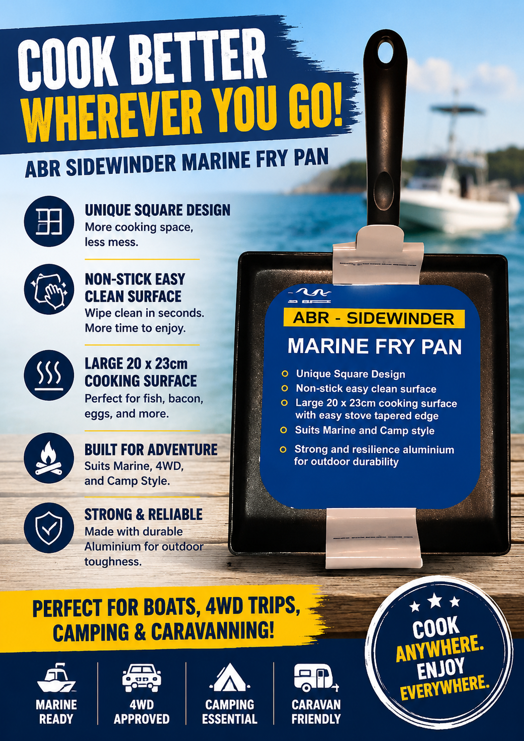 BOATIES FRY PAN, Japanese Pan GAS CAMPING STOVE FRYING PAN - MARINE 4wd Non Stick