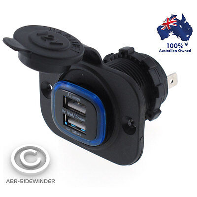 12V DUAL USB 2.0 5V 3.1A CHARGER FLUSH MOUNT iPad iPhone Galaxy Tablet - ABR